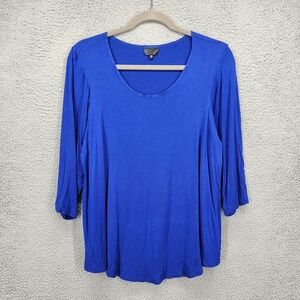 Staples Royal Blue Scoop Neck 3/4 Sleeve Top Viscose Lycra Small Made in USA